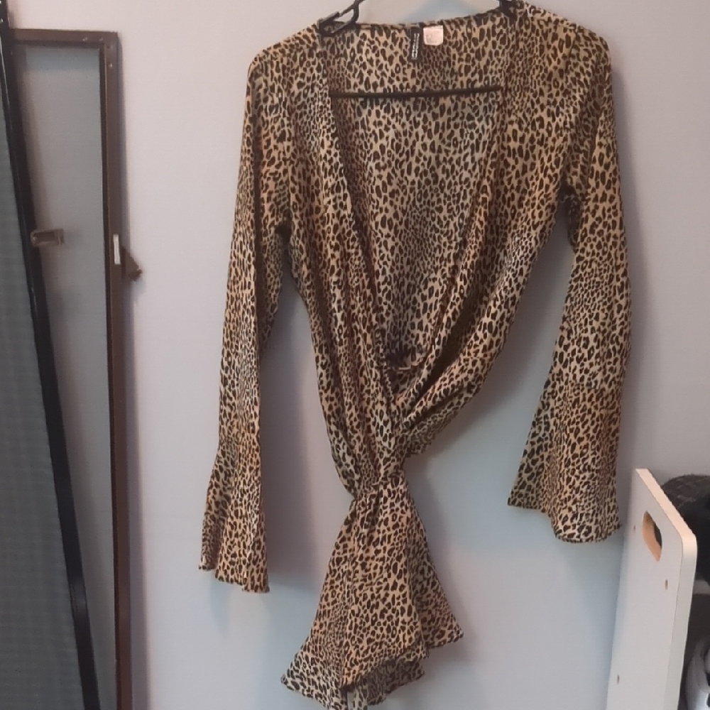 Divided Animal Print Wrap Blouse